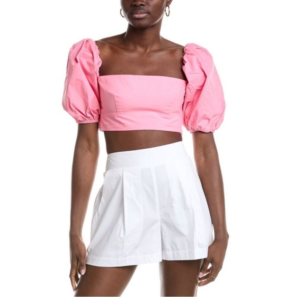 Susana Monaco‎ Sugar Pink Poplin Puff Sleeve Crop Top Size Medium NWT